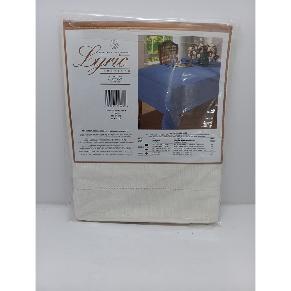 Kemp & Beatley Lyric Hemstitch White Tablecloth 52x70 Oblong Cotton Blend